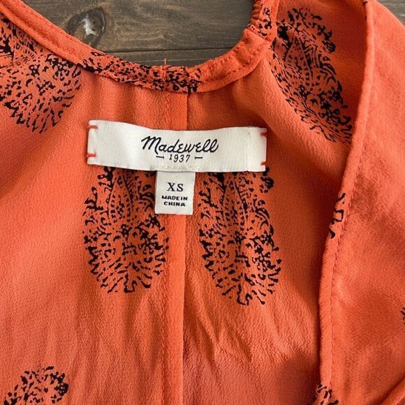 Madewell Coral with Black Paisley Print 100% Silk Spaghetti Strap Tank Top - Picture 4 of 5